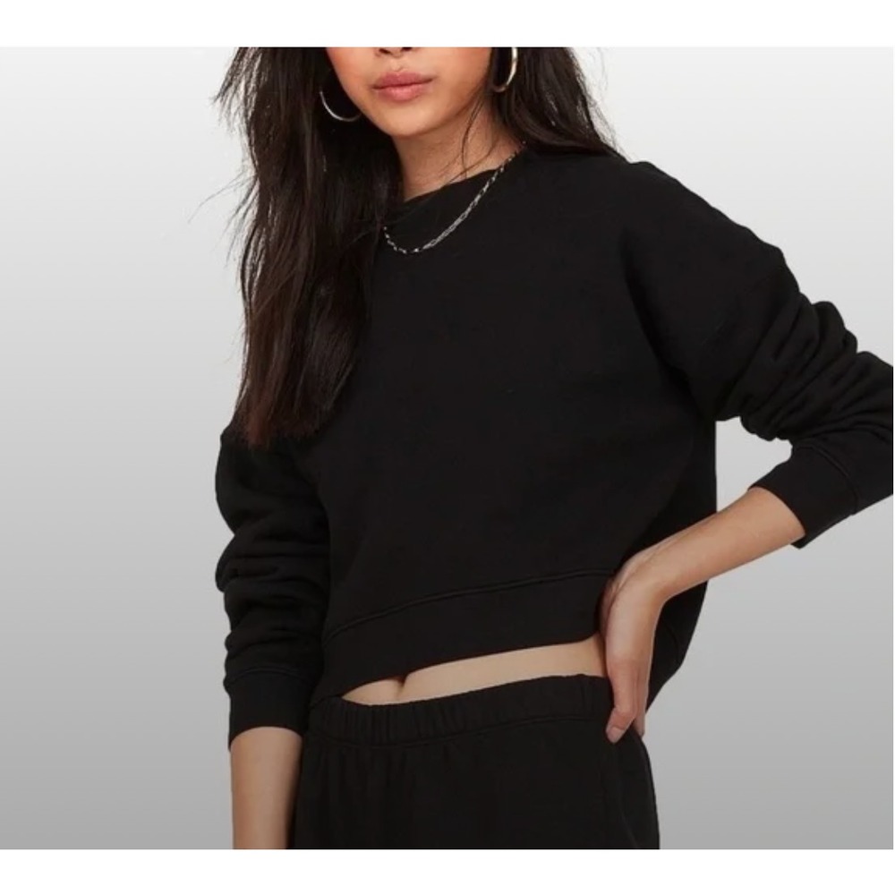 MATE the Label Fleece Crop Sweatshirt Jet Black 100% Organic Cotton‎ 1X NEW